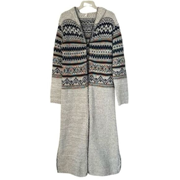 RAGA Boho Southwestern Hooded Cream Multi Color Duster Sweater Size M - Picture 2 of 11